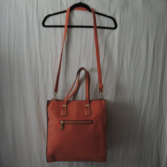 bebe Orange Tote Bag with Short Handles & Crossbody Strap 13" x 13" x 4" New? - Picture 2 of 16